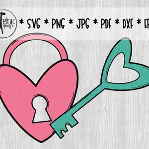 Heart Lock y Key Cutfile para Silhouette, Cricut, Scrapbook, SVG, Png, Jpg, Pdf, Eps, Dxf