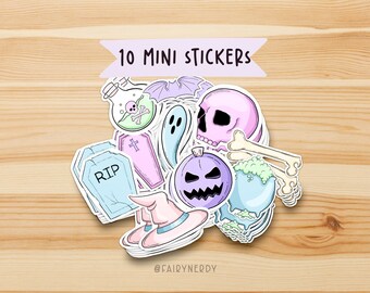Pastel Halloween Stickers for Planners, Cute Spooky Bujo Stickers, Halloween Sticker Pack, Mini Stickers for Water Bottle, Sticker Bundle