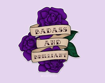 Purple Rose Stickers for Water Bottles, Vintage Rose Tattoo Stickers for Women, Badass And Brilliant Stickers for Laptop, Edgy Stickers for