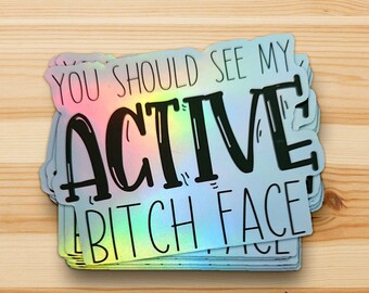 Holographic Resting Bitch Face Sticker, Funny RBF Stickers for Women, Best Bitches Gift, Funny Millennial Gifts, Sarcastic Saying Sticker