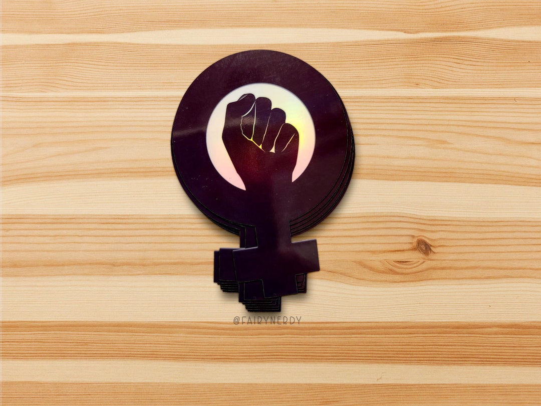 Female Gender Symbol Power Fist Holographic Sticker, Feminine Rage ...
