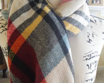 Blue/Red/Black Plaid Blanket Scarf