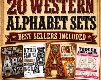 Western Alphabet Bundle PNG Sets, 20 Cowboy Letter And Number Kits, Premium Sublimation Alpha Pack