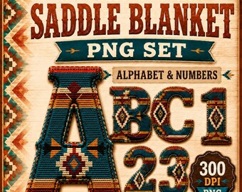 Southwestern Saddle Blanket Alphabet PNG Set, Western Serape Letters, Cowgirl Alphabet Clipart, A-Z 0-9 PNG Digital Download