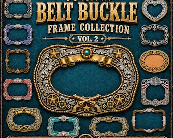 Western Belt Buckle Frames PNG Bundle, 12 Cowboy Monogram Frames, Western Nameplate Clipart
