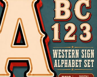 Western Sign Alphabet PNG Set, Retro Saloon Letters And Numbers, Cowboy Sign Sublimation Alpha Kit