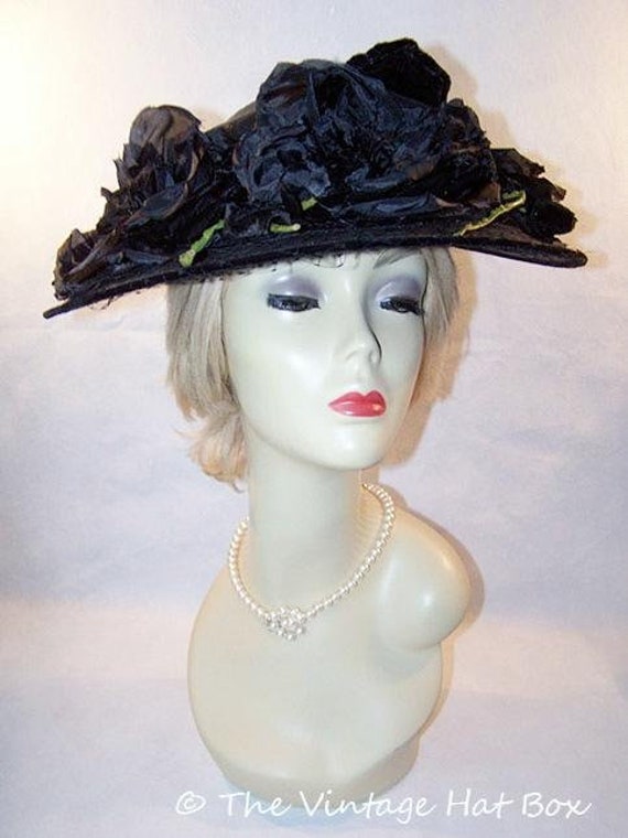 Vintage 1950's Black Wide Brim Hat | Etsy