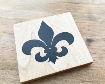 Large Solid Wood Magnet Natural/Black Fleur de Lis