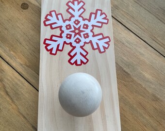 Christmas Themed Wood Wall Hook Red and White Snowflake