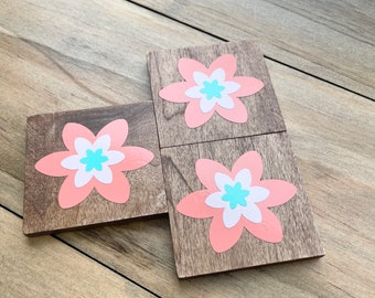 Solid Wood Magnets Early American Layered Flower Set of 3