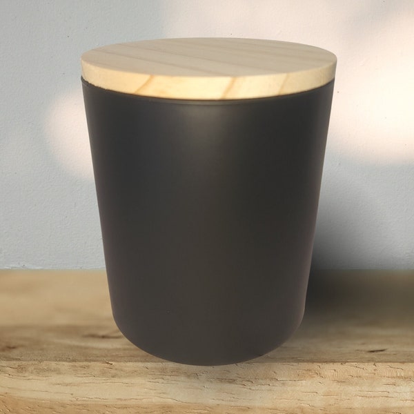 Matte Black Empty Candle Container with wood lid