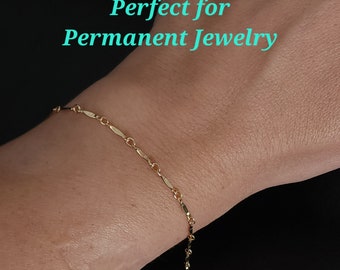 14/20 Yellow Gold-Filled Dapped Bar Chain, by the Foot for Permanent Jewelry and Jewelry Making