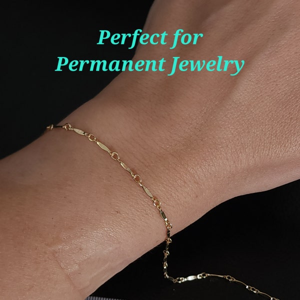 14/20 Yellow Gold-Filled Dapped Bar Chain, by the Foot for Permanent Jewelry and Jewelry Making