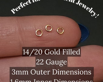 14/20 Gold Filled 3mm Jump Rings 22 gauge Tiny for Permanent Jewelry Bulk