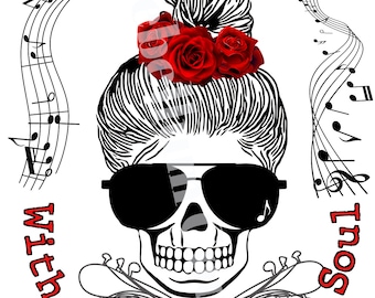Flower child with a rock and roll soul, png download, skull, music