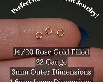 14/20 Rose Gold Filled 3mm Jump Rings 22 gauge Tiny for Permanent Jewelry Bulk