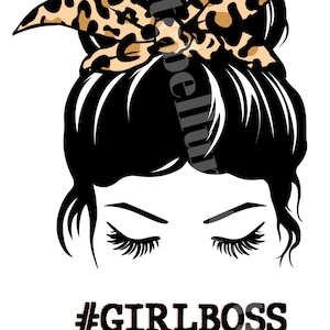 Girl Boss, girl with cheetah headband, eyelashes, png download for sublimation transfer