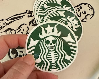 Starbucks inspired skeleton witch halloween sticker