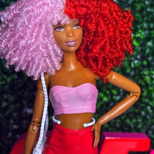 Valentine day Red and Pink hair barbie reroot