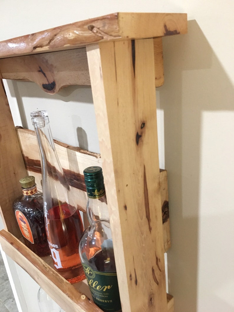Live Edge Wood Wine Rack with Glass Holder & Top Shelf/Rustic Etsy