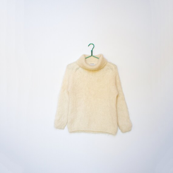 1950s Small Cream Mohair Turtleneck/ Wool Mohair B