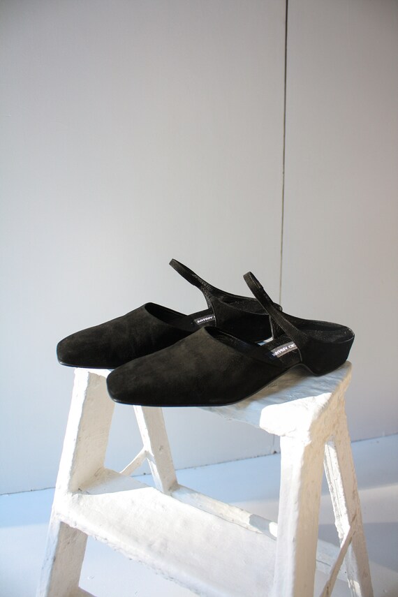 1990s 9.5 EU 40 Giorgio Armani Black Suede Slip On