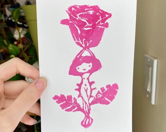 Rose Girl Linocut Postcard