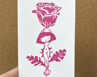 Rose Girl Linocut Postcard