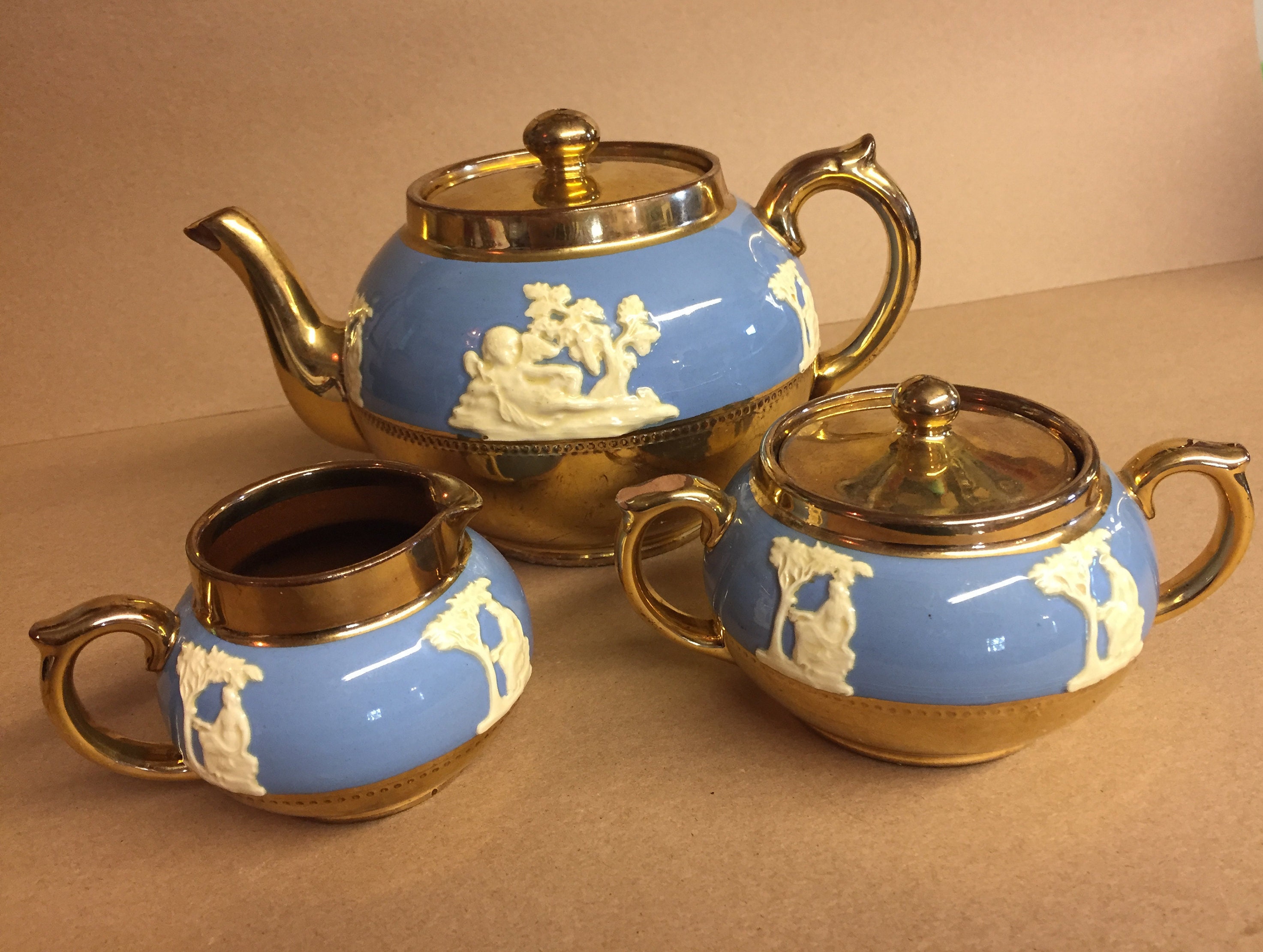 Gibsons Jasperware Staffordshire England TeaPot Sugar Bowl with 