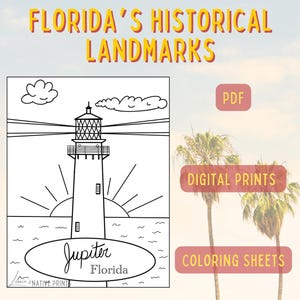Jupiter Inlet Lighthouse Digital Print - Line Art & Coloring Sheet - Florida Historic Landmark