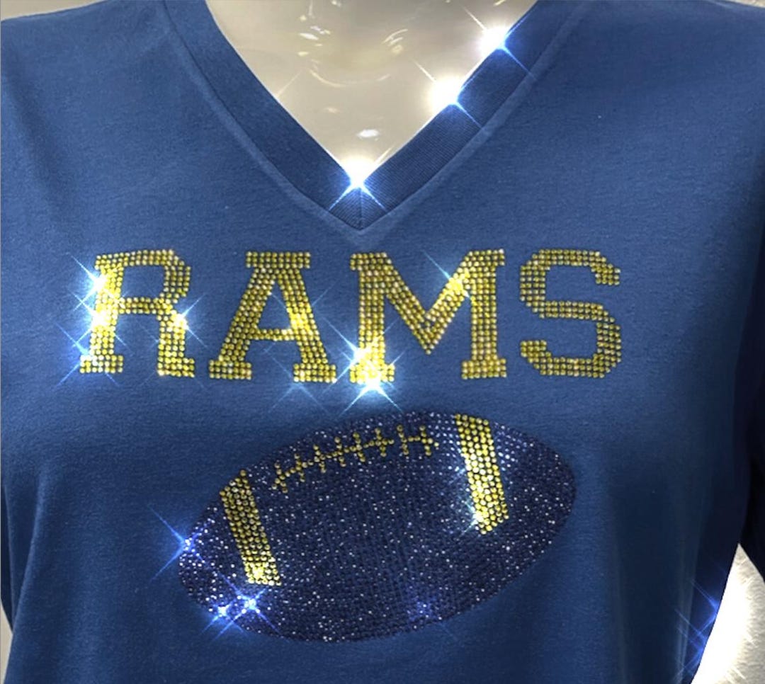 Los Angeles Rams Rhinestone Ladies V-neck Sparkly Game Day Football Tee ...