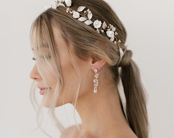 Imogen CZ Drop Bridal Earrings | Rose Gold | Drop Statement Earrings | Bridal Earrings