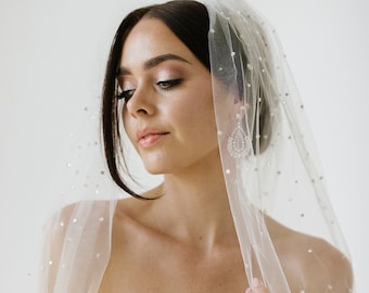 Crystal Wedding Tulle Veil| Crystal Bridal Veil| Cathedral Veil| Modern Veil| Diamond Dust