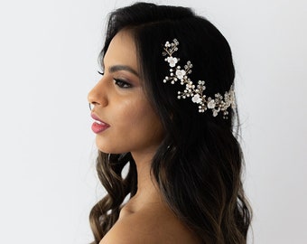 Liane florale pour cheveux de mariée | Liane de cheveux de mariée| Liane de cheveux argentée | Couronne de mariée| Accessoires pour cheveux de mariée| Fleur de vigne à cheveux | Fleur