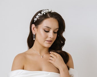 Ebony Silver Blooms Bridal Headpiece | Bridal Floral Headpiece| Silver Wedding Hair Accessory| Wedding Crown| Wedding Flower Crown