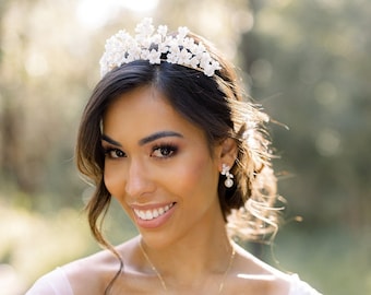 PARIS | Gilded Floral & Crystal Bridal Crown, Flower Crown  display picture 1