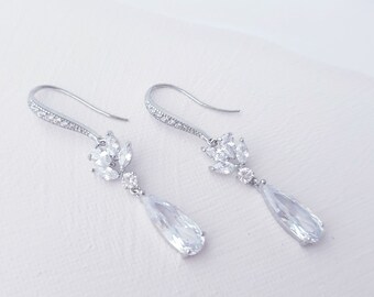 Teardrop Bridal Earrings| CZ bridal earrings| Teardrop Wedding Earrings| Bridal Drop Earrings| Bridal Statement Earrings