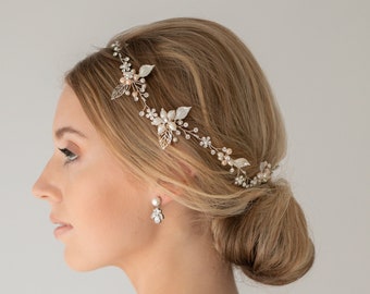 Floral Wedding Bridal Headband | Bride Headpiece| Wedding Hair Accessories| Floral Bridal Hair Vine| Wedding Headband| Poetic Blooms Pearl