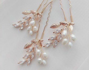 Gold Delphine Fern Bridal Hairpins | Wedding hair pins| Pearl Hairpins | Bridal Pins | Gold Hairpins