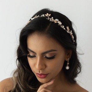 Gold Floral  Leaf Wedding Hair Vine | Bridal Hair Vine| Gold Boho Hair Vine| Bridal Hair Wreath| Crystal Hair Vine| Eva