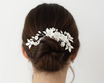 Pince à cheveux de mariée florale EmberSilver| Pince à cheveux de mariage| Pince à cheveux florale| Peigne à cheveux de demoiselle d’honneur| Postiche de mariée de luxe | Pince argentée