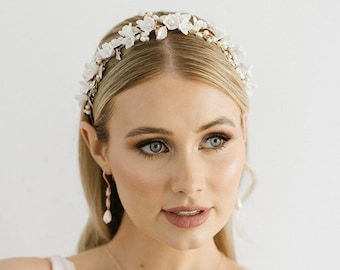 Rose Gold Flower Bridal Headband | Bridal Floral Headpiece|Rose Gold Wedding Hair Accessory| Wedding Crown| Wedding Flower Crown| Ebony