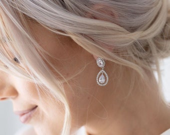 Oval Teardrop Bridal Earrings| Wedding Earrings| CZ Bridal Earrings| Bridesmaid Earrings| Bridal Drop Earrings| Bridal Statement Earrings