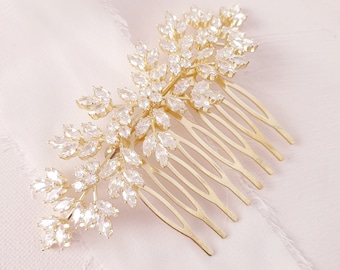 Petite Floral Leaves Hair Comb| Crystal Bridal Hair Comb| Wedding Hair Comb| Bridesmaid Hair Comb| Crystal Bridal Headpiece| Gold Hair Comb