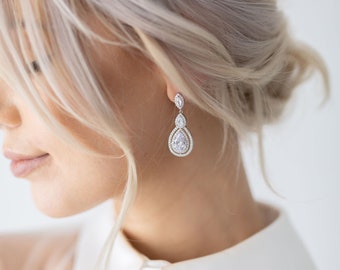 Teardrop Bridal Earrings| Wedding Earrings| CZ Bridal Jewelry| Bridesmaid Earrings| Bridal Drop Earrings| Bridal Statement Earrings| Bronte