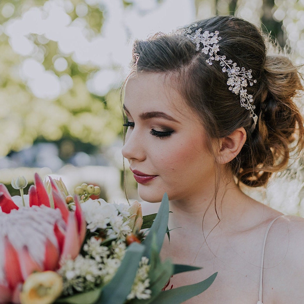 Crystal Flower Bridal Hair Vine Wedding Headpiece Bridal - Etsy Australia