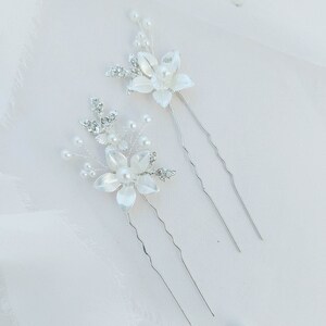 Phoebe Floral Bridal Hairpins Delicate Bridal headpiece Wedding Hairpins Bridal Hairpins Pearl Hairpins Silver Hairpins image 2