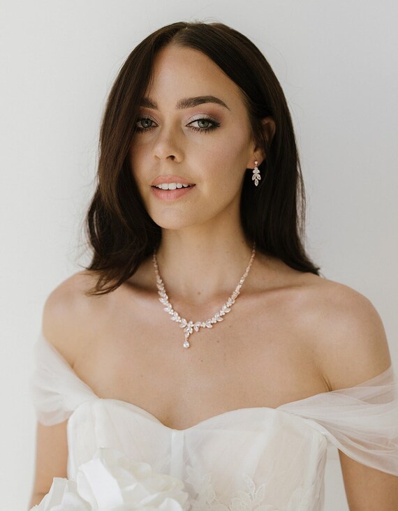 Teardrop Wedding Necklace Set | Rose Gold Bridal Jewelry Set| Harlow - Etsy Teardrop Wedding Necklace Set | Rose Gold Bridal Jewelry Set| Harlow - Etsy