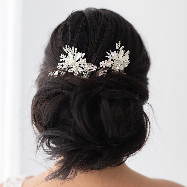 Luxe Silver Flower Bridal Hair Pin Delicate Bridal headpiece Wedding hair pins Floral Wedding Pins Bridal Pins Signature Luxe image 5