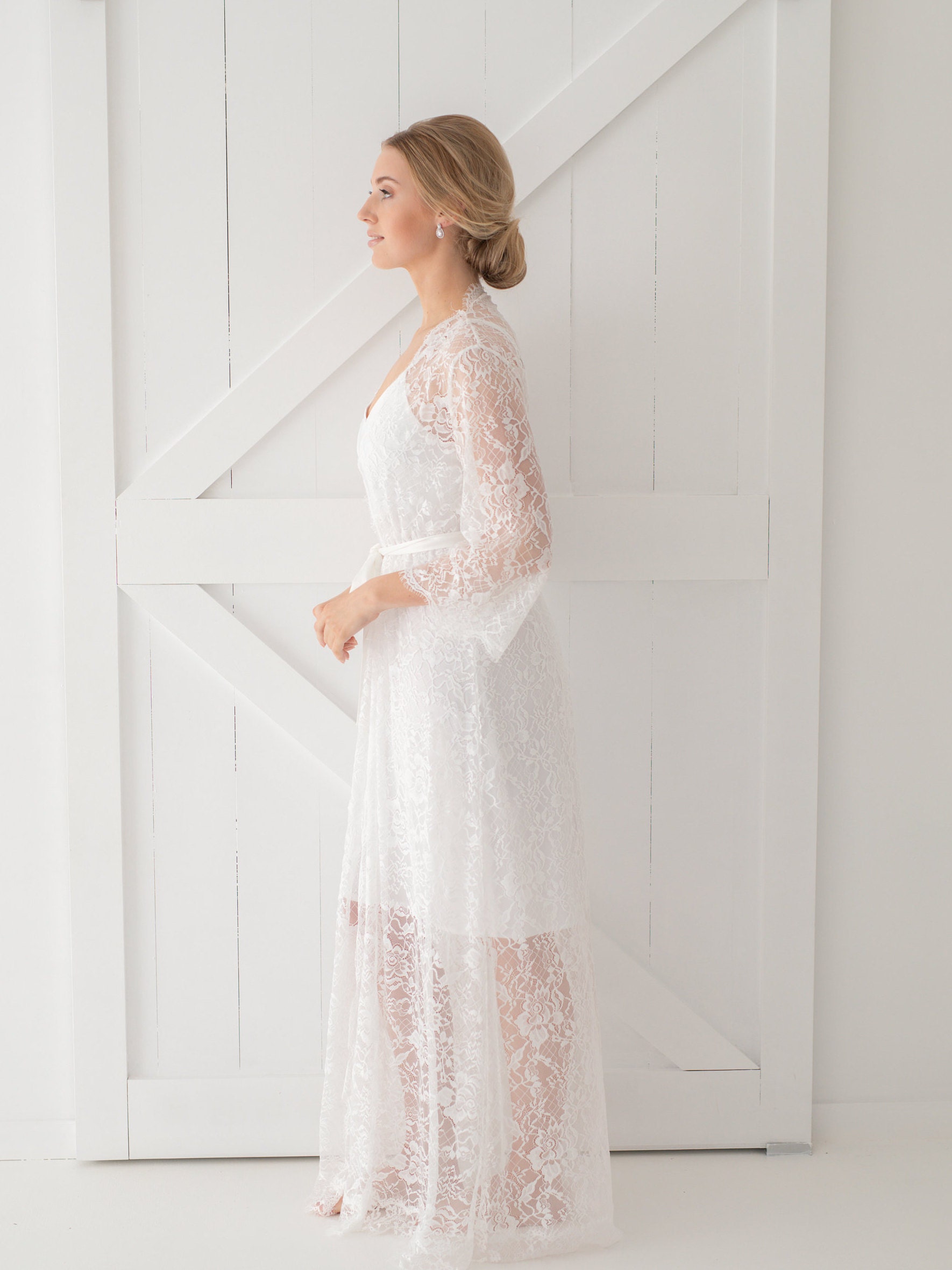 Long Lace Bridal Robe Wedding Day Robe Full Length Bridal Etsy Australia